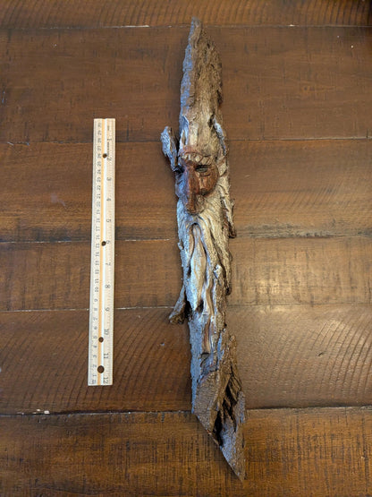 Hand Carved Tree Spirit in Natural Bark - "Winnow"
