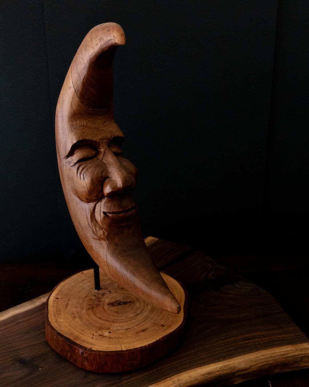 Original Hand-Carved Dark Moon Sculpture | 1-of-1 Fine Art in Reclaimed Cedar