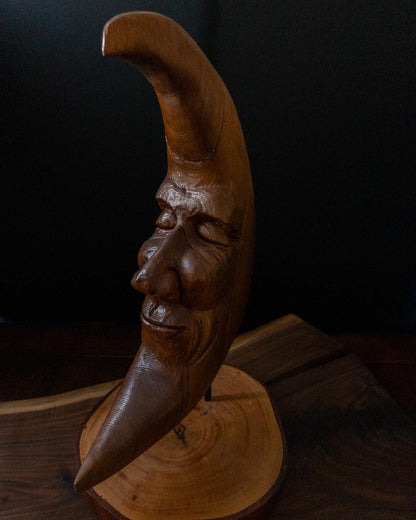 Original Hand-Carved Dark Moon Sculpture | 1-of-1 Fine Art in Reclaimed Cedar