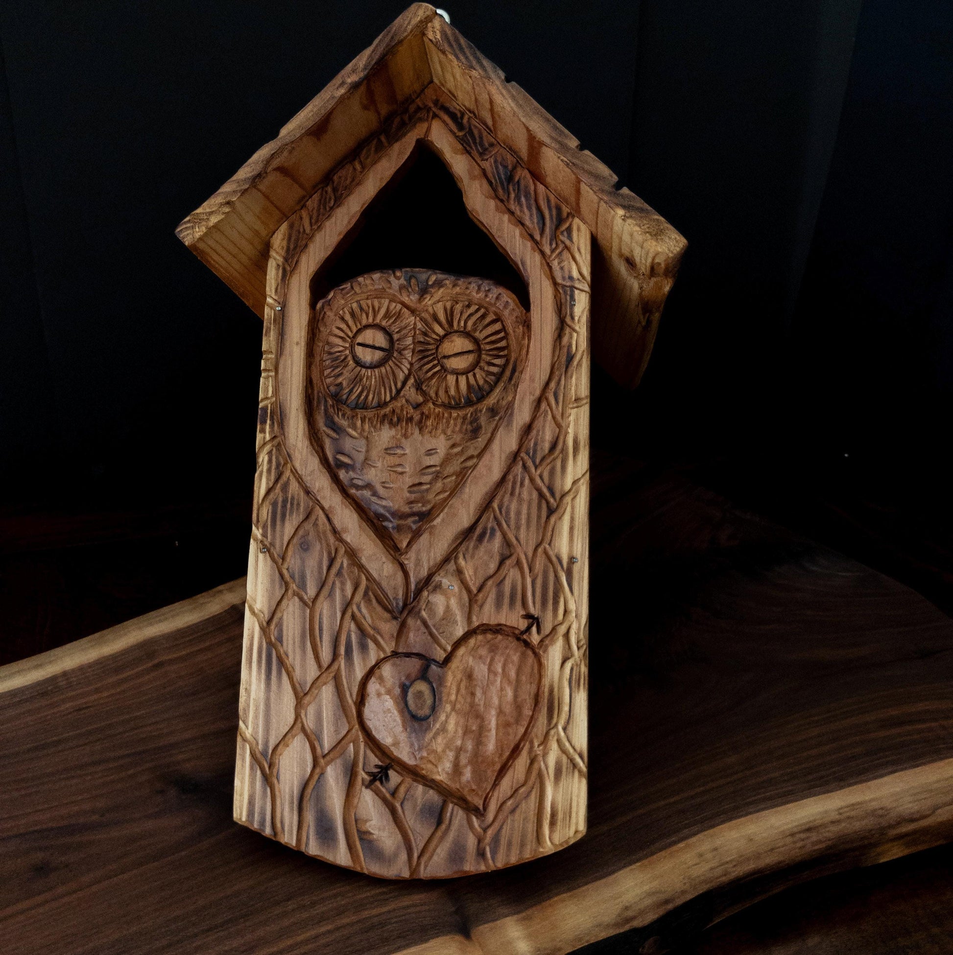 The Owl Guardian #2 | Cedar Birdhouse & Custom Heart