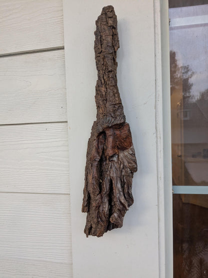 Hand Carved Tree Spirit in Natural Bark - "The Wizard"