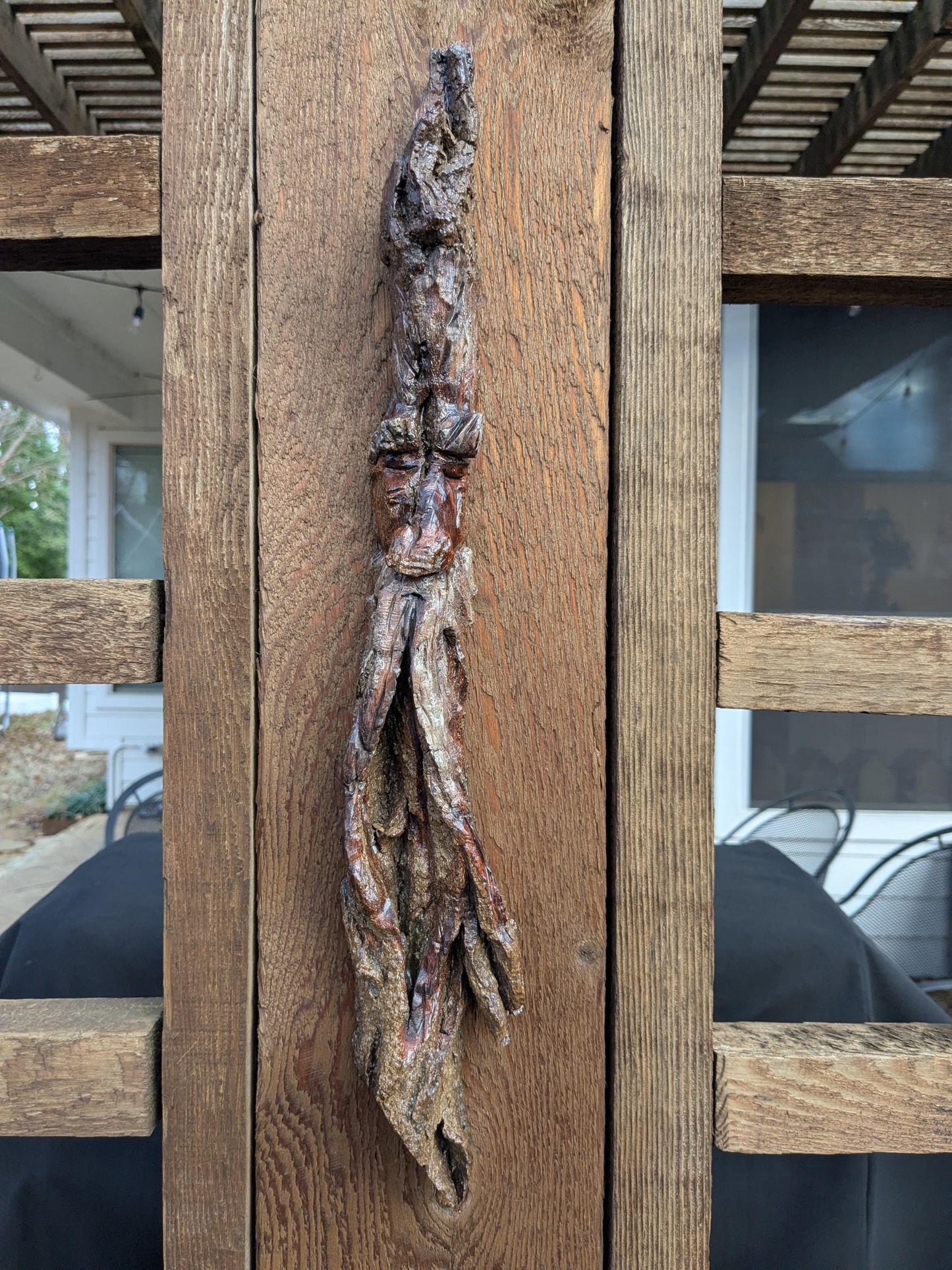 Hand Carved Tree Spirit in Natural Bark - "Wisp"