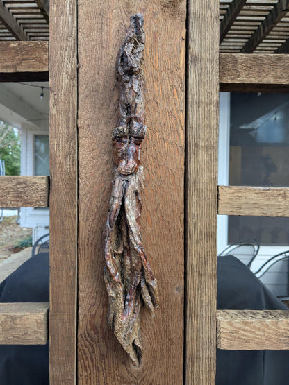 Hand Carved Tree Spirit in Natural Bark - "Wisp"