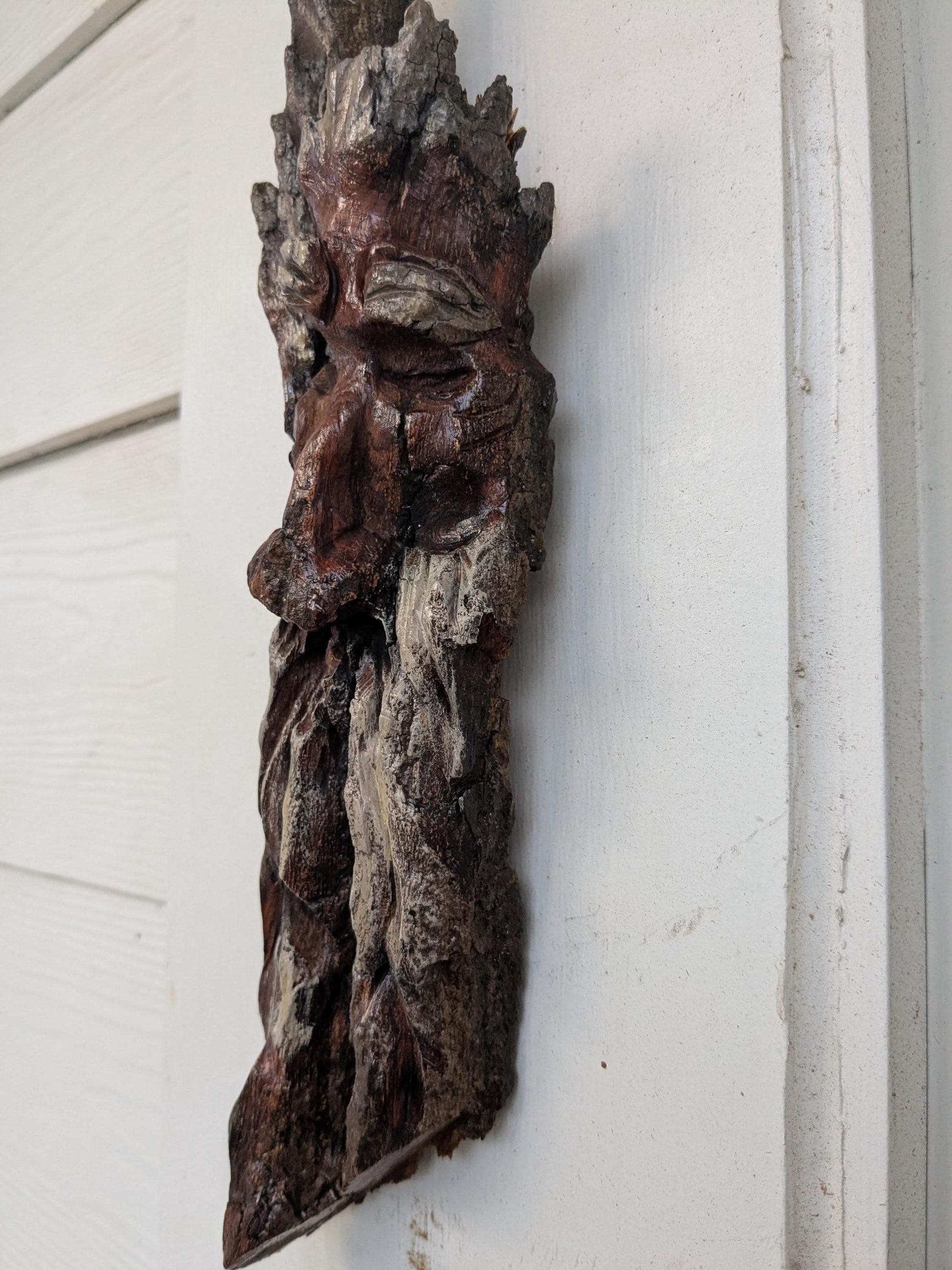 Hand Carved Tree Spirit in Natural Bark - "Restful"