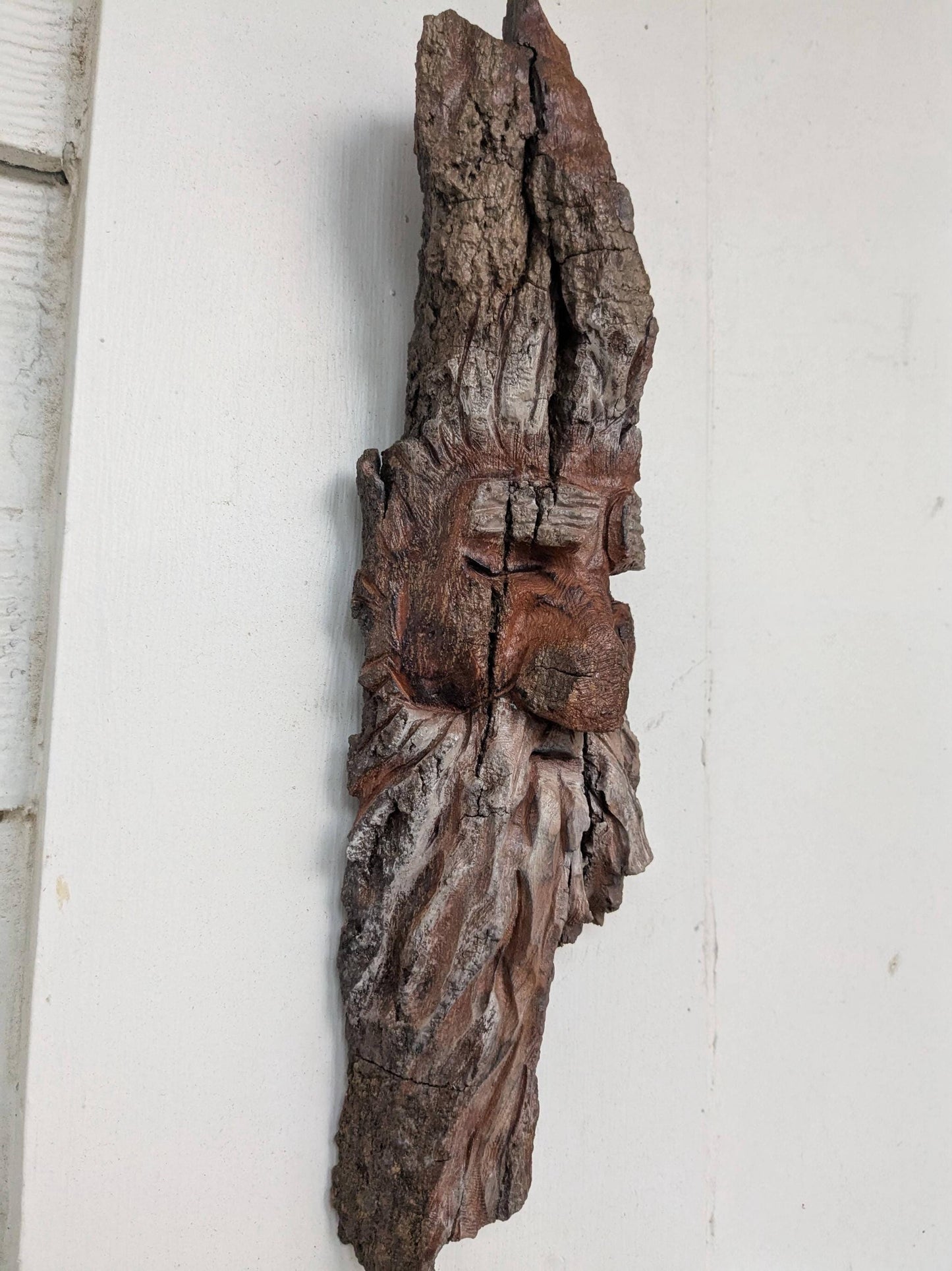 Hand Carved Tree Spirit in Natural Bark - "Elder"