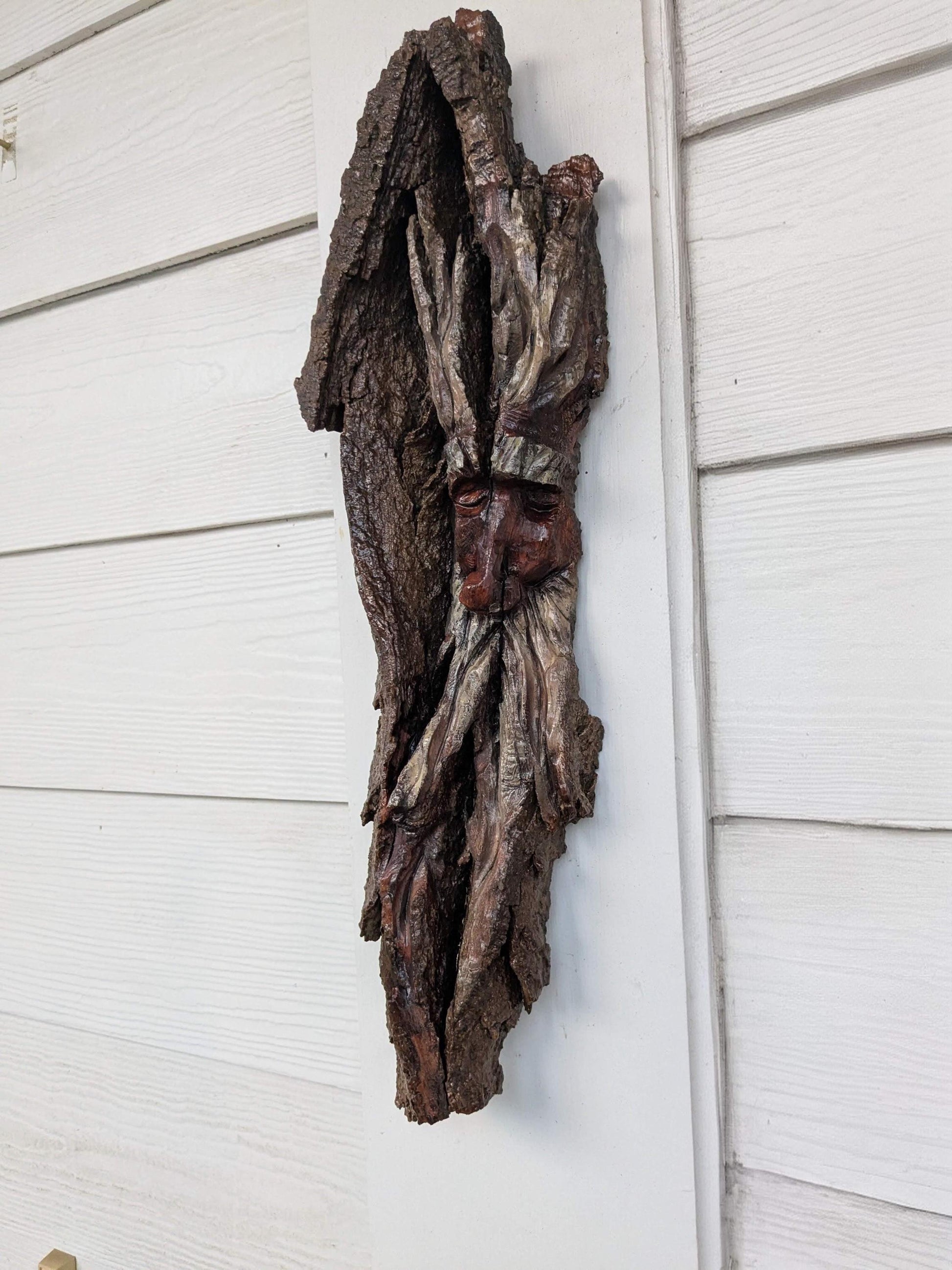Hand Carved Tree Spirit in Natural Bark - "Ash"