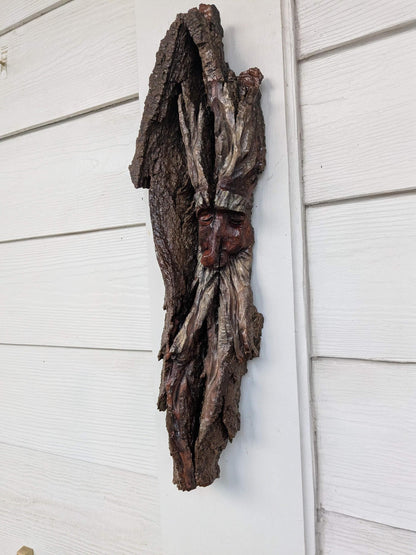 Hand Carved Tree Spirit in Natural Bark - "Ash"
