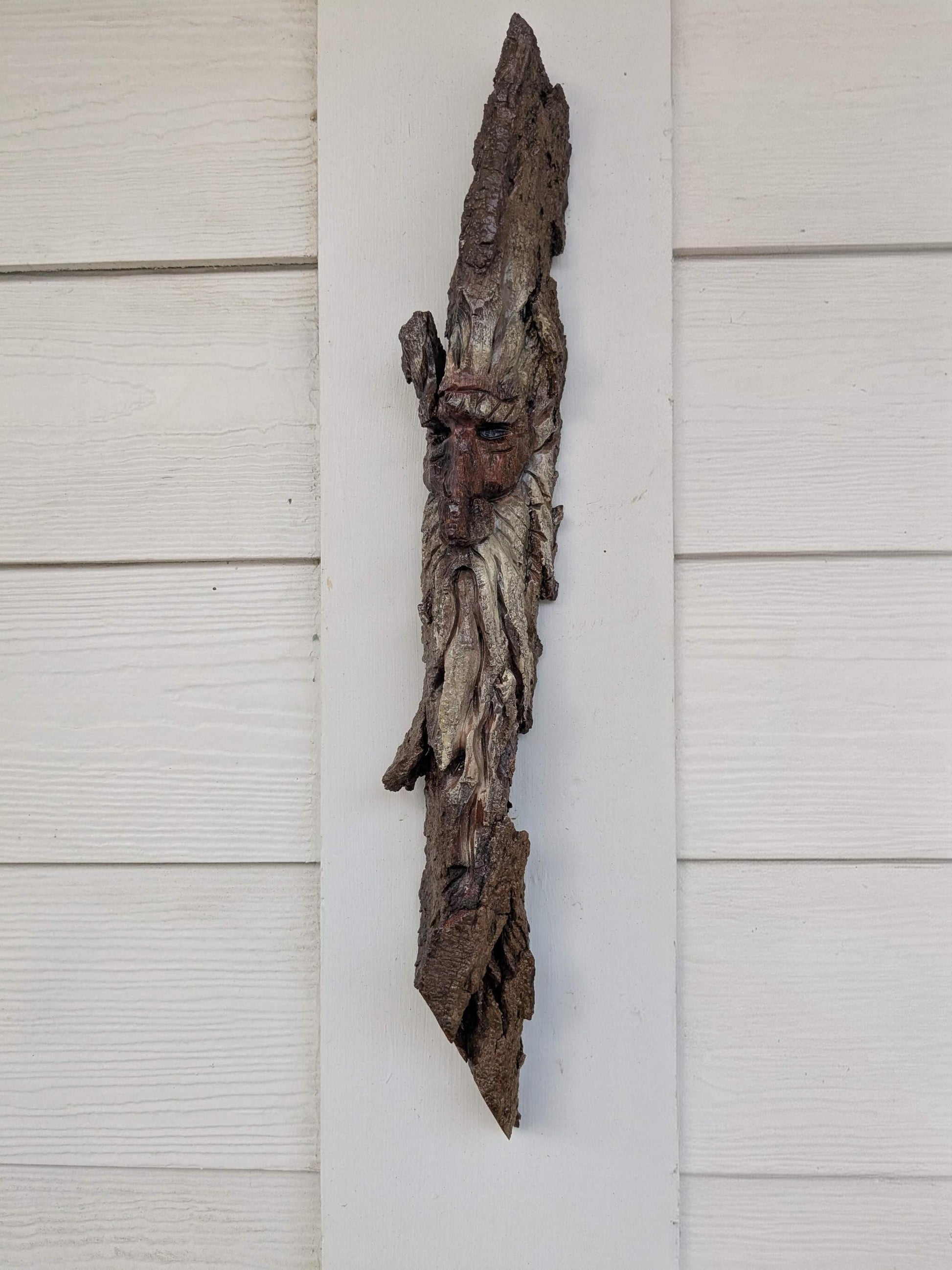 Hand Carved Tree Spirit in Natural Bark - "Winnow"
