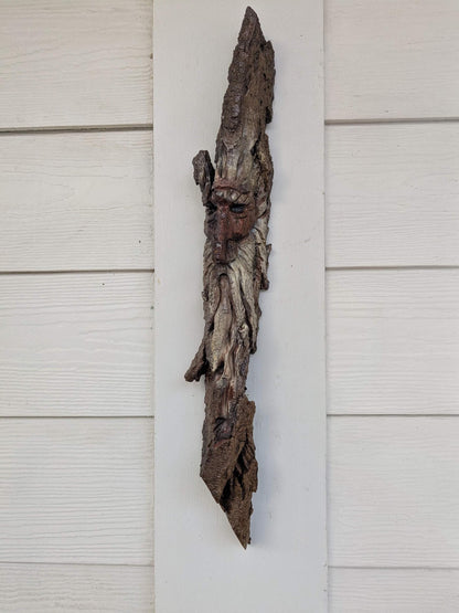 Hand Carved Tree Spirit in Natural Bark - "Winnow"