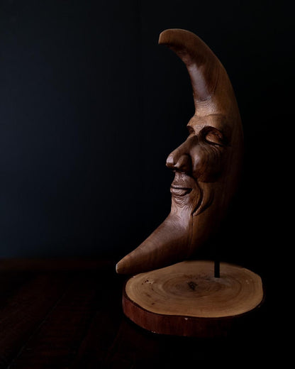 Original Hand-Carved Dark Moon Sculpture | 1-of-1 Fine Art in Reclaimed Cedar