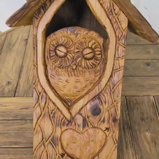 The Owl Guardian #4 | Cedar Birdhouse & Custom Heart