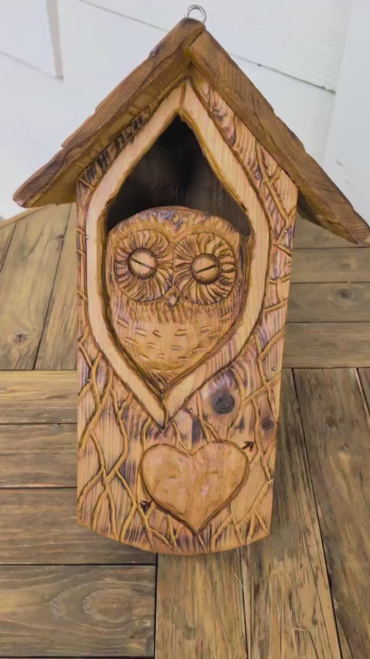 The Owl Guardian #4 | Cedar Birdhouse & Custom Heart