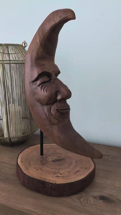 Original Hand-Carved Dark Moon Sculpture | 1-of-1 Fine Art in Reclaimed Cedar