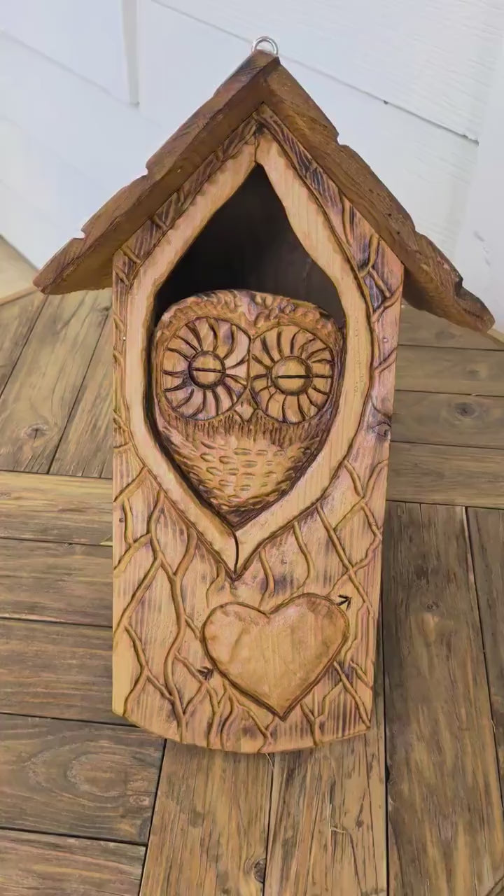 The Owl Guardian #5 | Cedar Birdhouse & Custom Heart