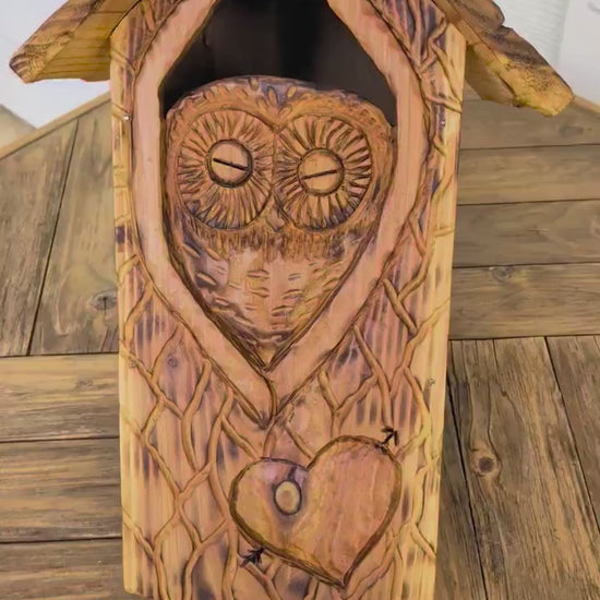 The Owl Guardian #2 | Cedar Birdhouse & Custom Heart
