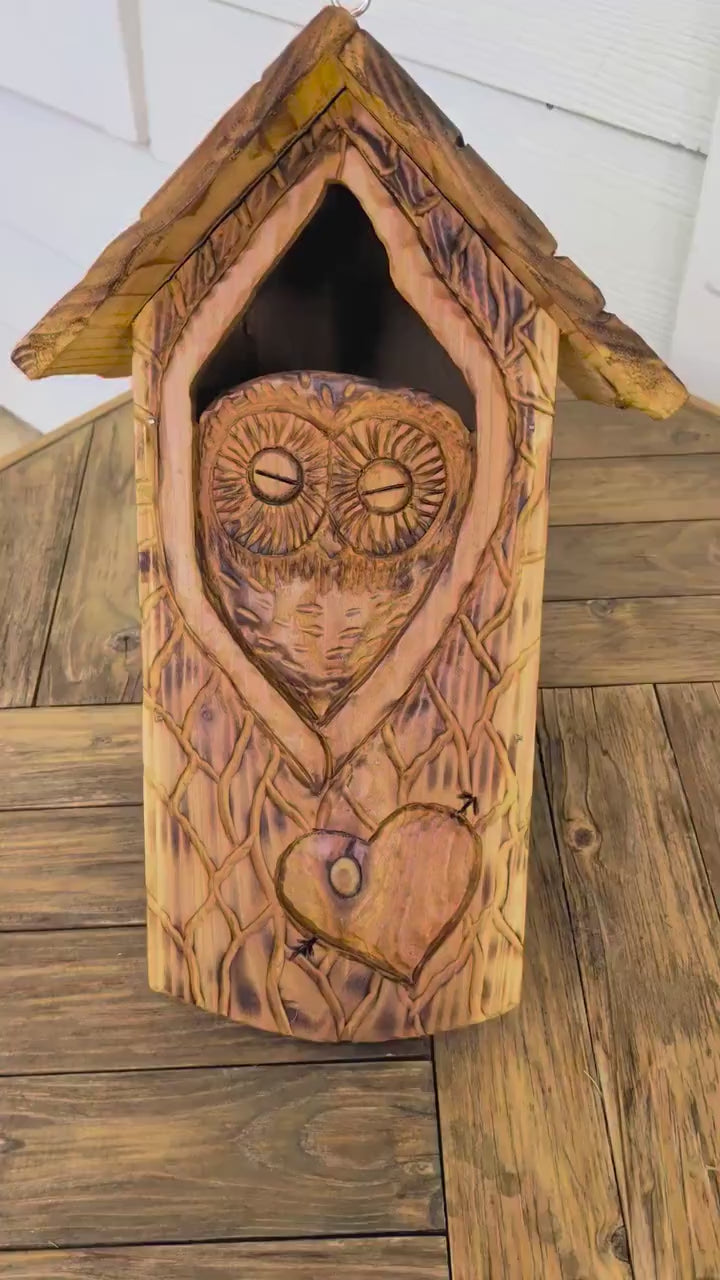The Owl Guardian #2 | Cedar Birdhouse & Custom Heart