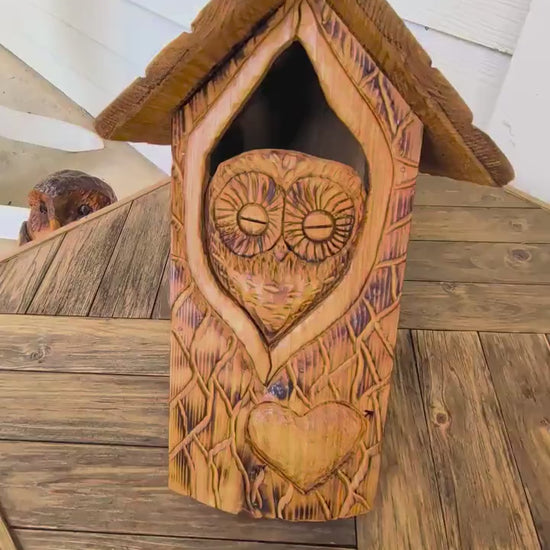The Owl Guardian #1 | Cedar Birdhouse & Custom Heart