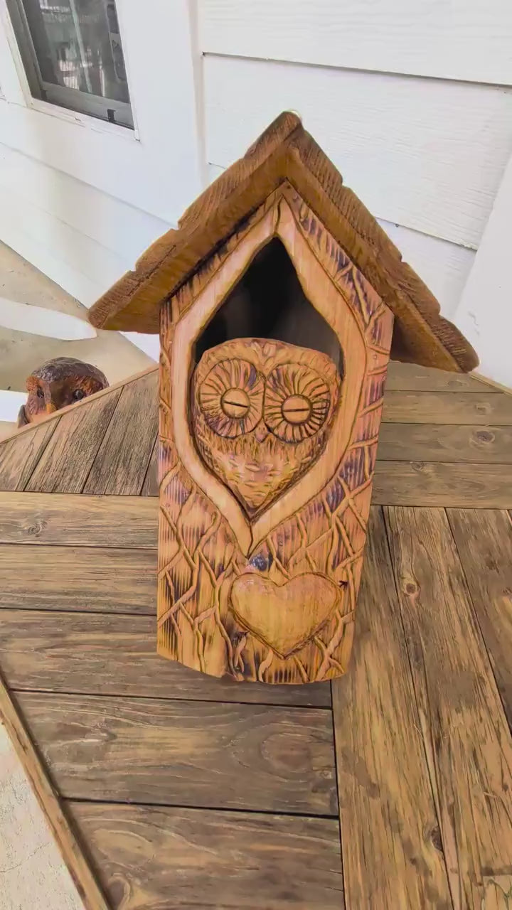 The Owl Guardian #1 | Cedar Birdhouse & Custom Heart